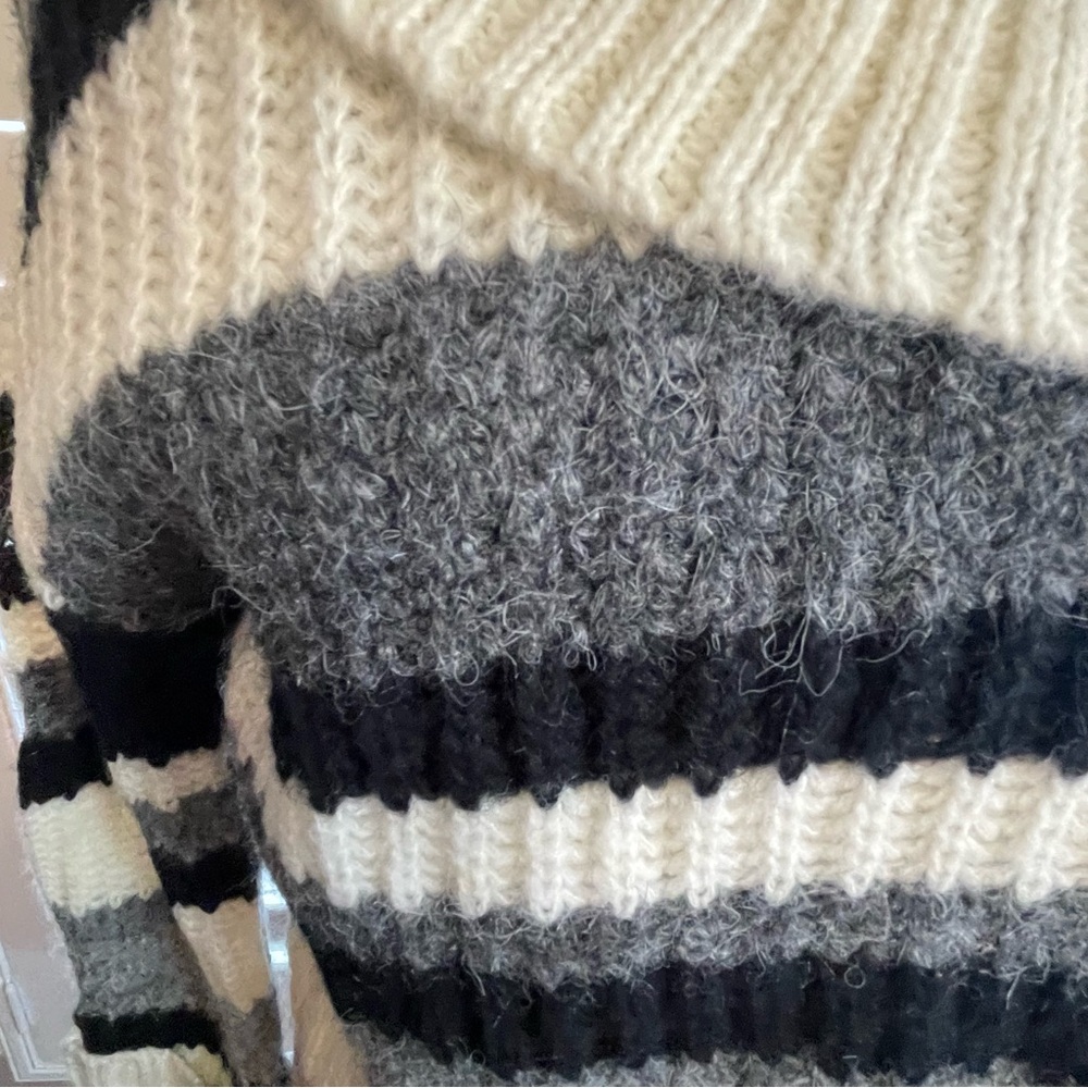 Anthropologie Black and Cream Striped Cowl Neck Sweater - Picture 5 of 11
